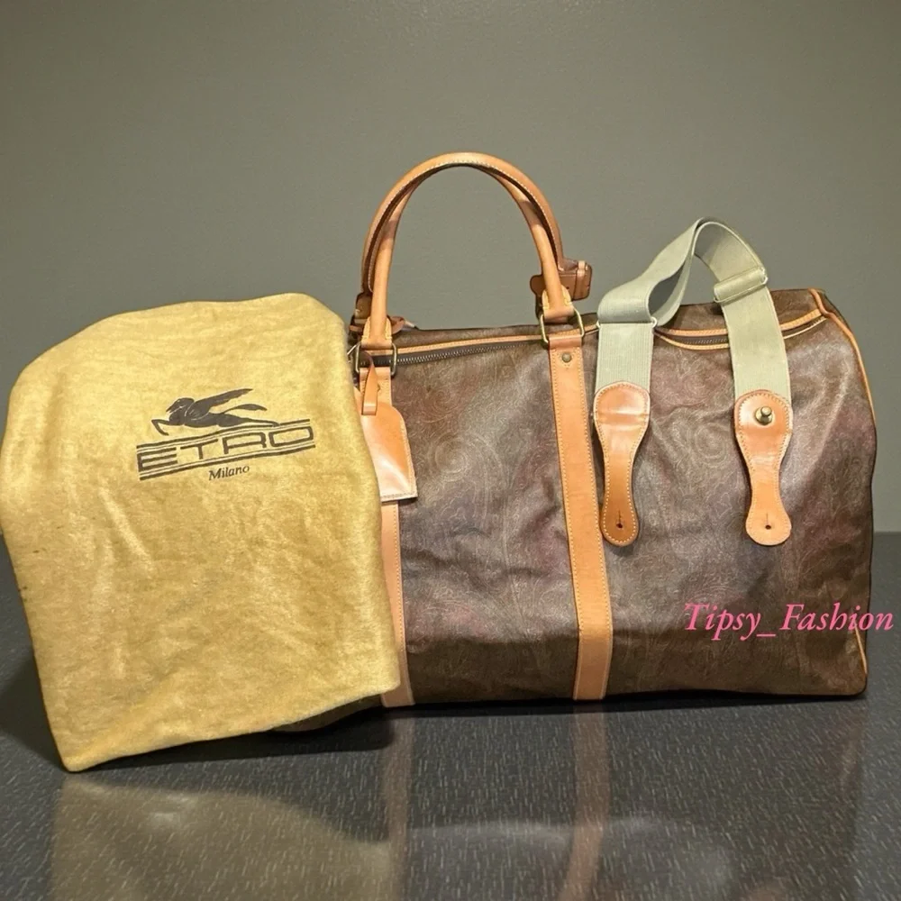 Etro Milano XL Paisley Leather Weekender Travel Duffel Italy vintage